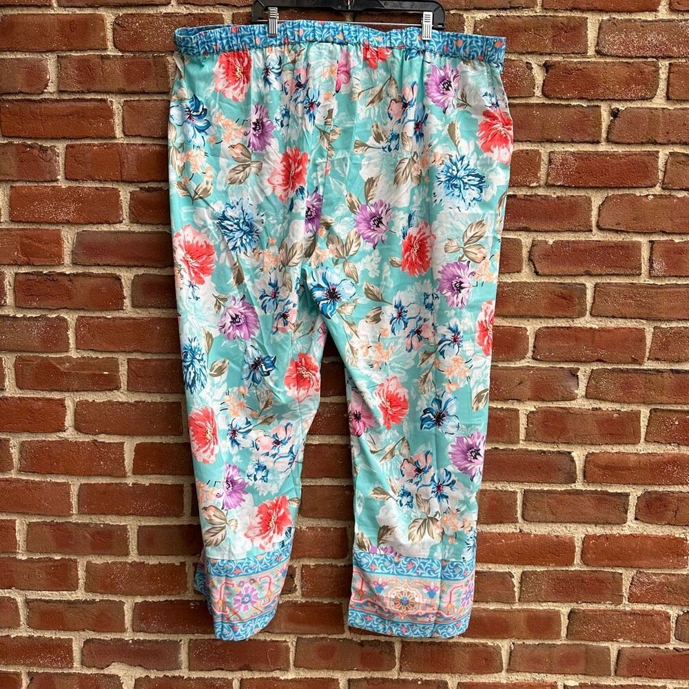 Tolani $198 Floral Print Straight Leg Pants Elastic Waist Pockets Women’s 3X NEW - Picture 13 of 13